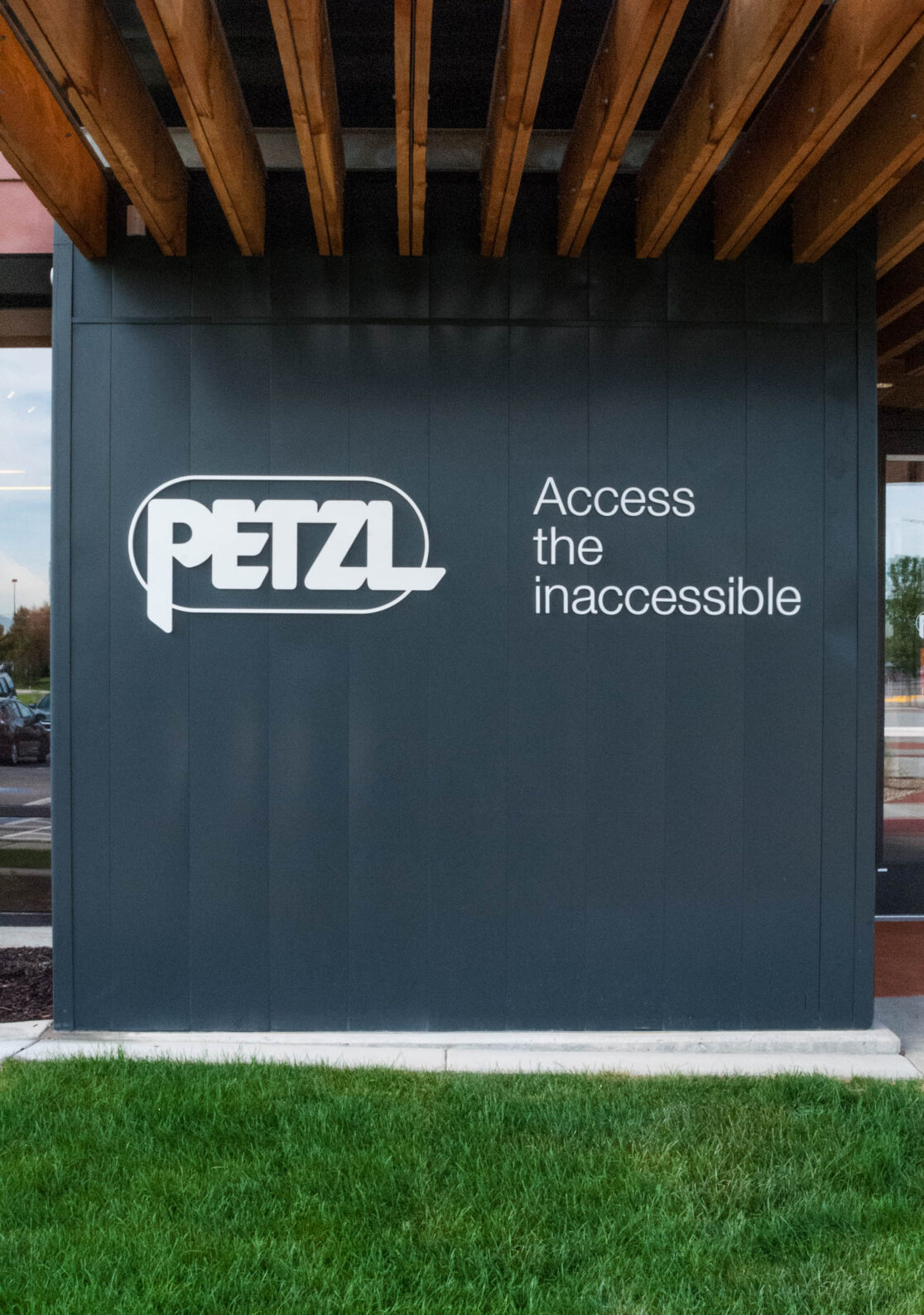 Petzl US Headquarters Building Identification Sign Pedestrian Scale